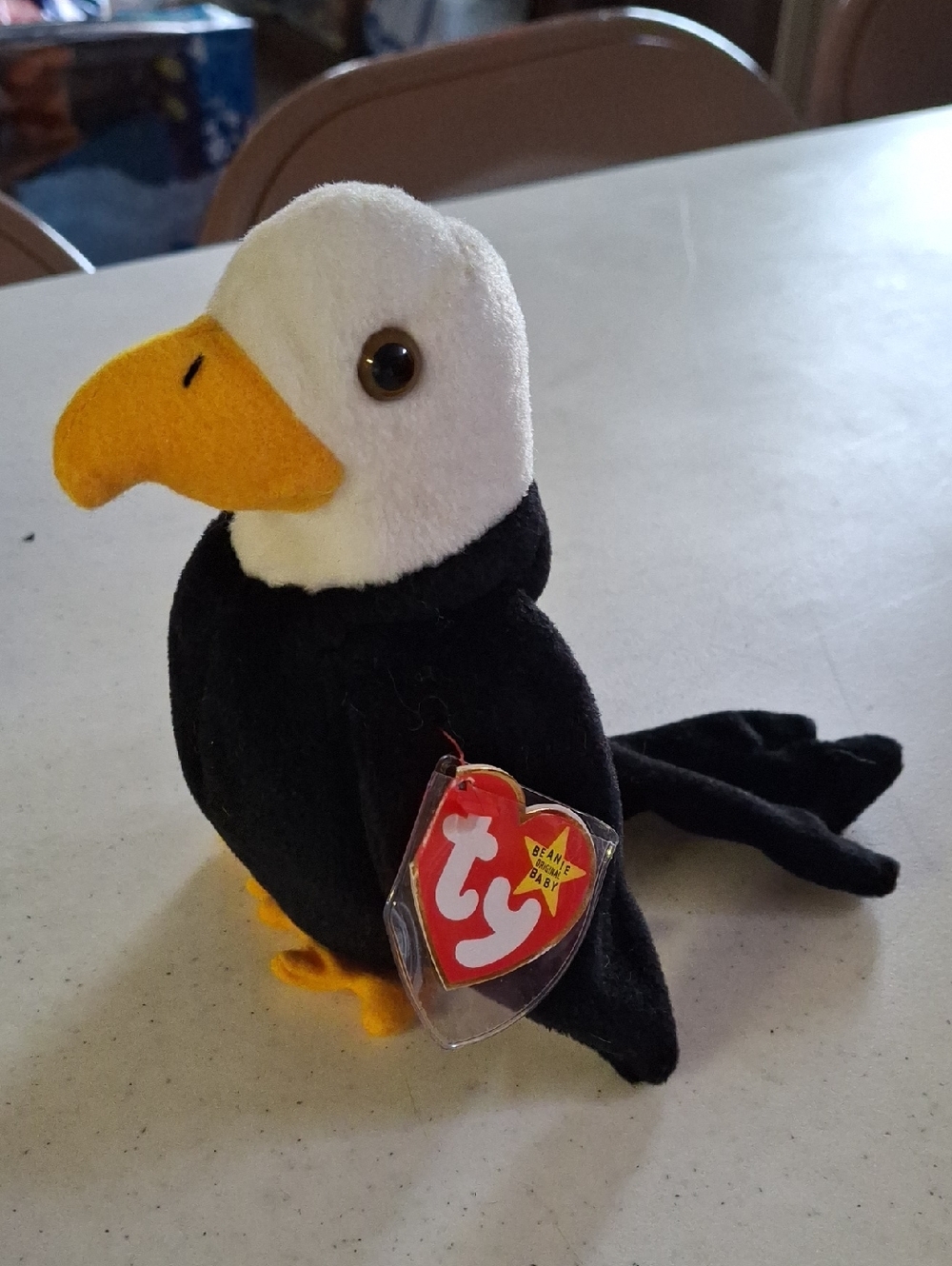 Ty  " Baldy" Bald Eagle Plush - Black, White & Yellow Beak
